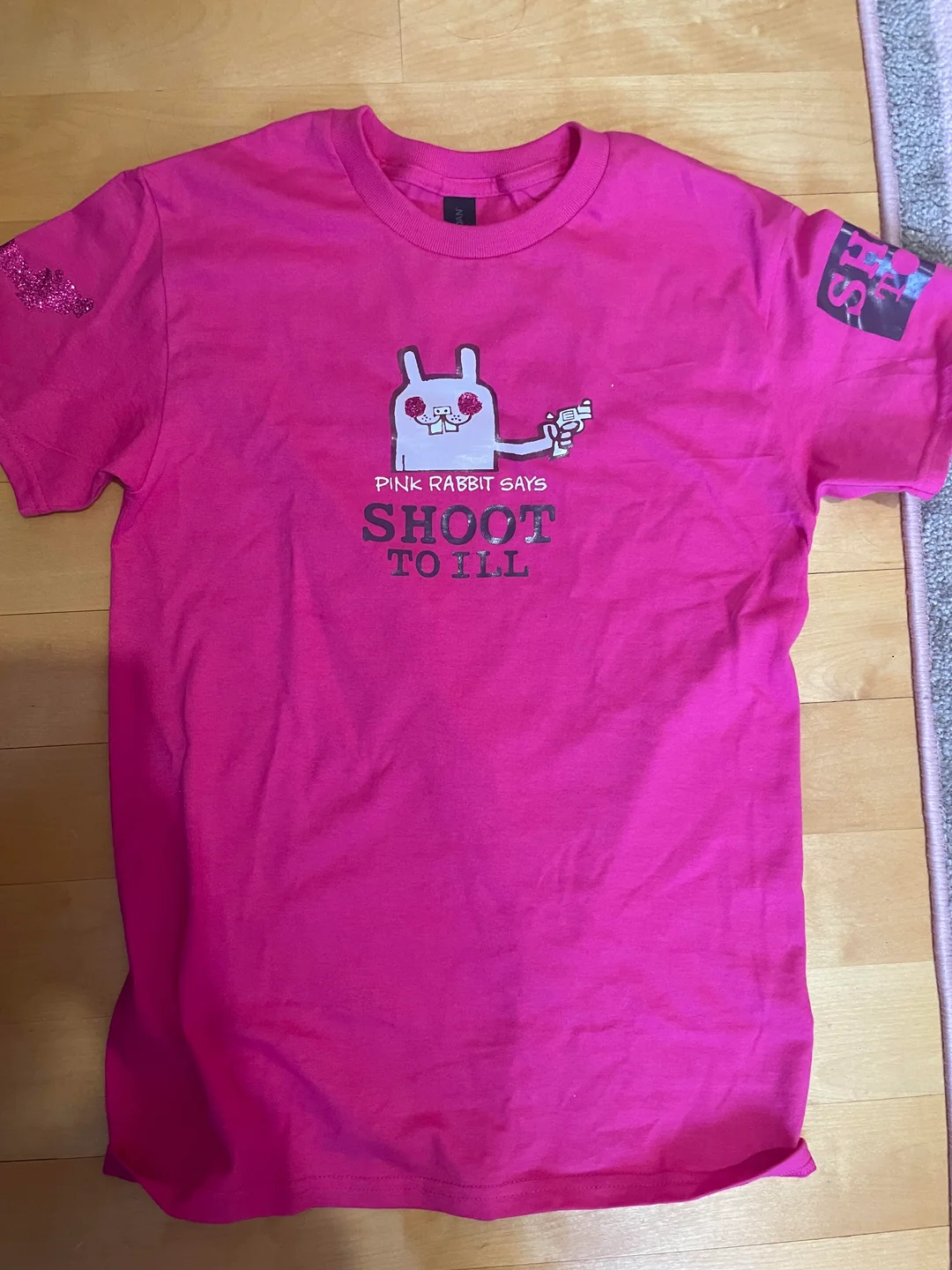 Image of my custom accurate Pink Rabbit shirt.